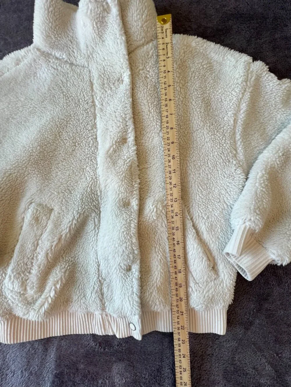 ALO YOGA Sherpa Varsity Bomber Jacket Size Small Ivory Off White Full Zip Coat